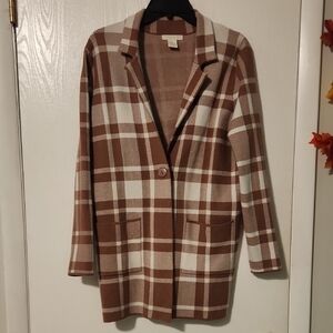 Christian Siriano Brown and White Plaid Blazer